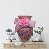 Glass PINK Vase Decoupaged PINK AND BLUE ROSES and PINK BOW AND FLOWER Wedding Decor Shelf Sitter Floral Vase Flower Vase Gift Idea Table Decor Centerpiece Home Decor Cottage Chic Farmhouse Decor Victorian Decor - JAMsCraftCloset