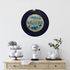 PLATE CHARGER NAVY BLUE PLASTIC ROUND DECOUPAGED Upcycled Repurposed Wall Art or Shelf Sitter WELCOME Decor Kitchen Decor Home Decor Wall Art Gift WEDDING - JAMsCraftCloset