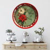 TRAY RED RED GREEN PLASTIC ROUND Decoupaged Hand Painted Upcycled Repurposed POINSETTIAS - TIDINGS OF JOY Home Decor Christmas Wall Art Shelf Sitter Gift - JAMsCraftCloset