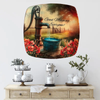 SQUARE Plastic PLATE Farmhouse Country Wall Art Shelf Sitter Decoupage ANTIQUE WATER PUMP - GOOD MORNING Handmade Gift Idea Crafters Delight - JAMsCraftCloset