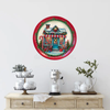 TRAY RED GREEN PLASTIC ROUND Decoupaged Hand Painted Upcycled Repurposed Wall Art CHRISTMAS CANDY CANE HOUSE Home Decor Christmas Wall Art Shelf Sitter Gift - JAMsCraftCloset