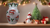Glass VASE Decoupaged SNOWMEN and HOLLY Christmas Holiday Decor Wedding Decor Shelf Sitter Vase Shabby Chic Victorian BoHo Decor Gift Idea - JAMsCraftCloset