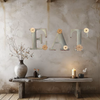 Hand Painted Fiberboard Letters Dusty Blue With Tan and Cream Floral Accents EAT Decorative Wall Art Kitchen Dining Room Decor Set of 3 Gift Idea - JAMsCraftCloset