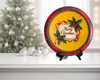 TRAY RED PLAID PLASTIC ROUND Decoupaged Hand Painted Upcycled Repurposed MERRY CHRISTMAS YELLOW BACKGROUND Home Decor Christmas Wall Art Shelf Sitter Gift - JAMsCraftCloset