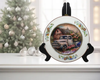 Glass PLATE Round WHITE FARM TRUCK -FARM PERFECT FARM Country Farmhouse Kitchen Shelf Sitter Handmade Decoupaged Repurposed Upcycled Birthday Gift Idea - JAMsCraftCloset