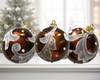 Large Decoupaged With White Lace and Pearls Rusty Brown Christmas Bulbs Holiday Decor Tree Decor Bowl Filler Shelf Sitter Gift Idea - JAMsCraftCloset