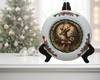 Glass PLATE Round CHRISTMAS DEER 1 Country Farmhouse Kitchen Shelf Sitter Handmade Decoupaged Repurposed Upcycled Birthday Gift Idea - JAMsCraftCloset