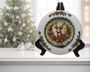 Glass PLATE Round CHRISTMAS DEER 3 Country Farmhouse Kitchen Shelf Sitter Handmade Decoupaged Repurposed Upcycled Birthday Gift Idea - JAMsCraftCloset