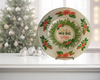 Round Glass Plate Reverse Decoupaged Christmas Holiday DON'T GET YOU TINSEL IN A TANGLE Farmhouse Country Shelf Sitter Handmade Gift Idea &nbsp;- JAMsCraftCloset