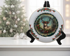 Glass PLATE Round CHRISTMAS DEER 2 Country Farmhouse Kitchen Shelf Sitter Handmade Decoupaged Repurposed Upcycled Birthday Gift Idea - JAMsCraftCloset