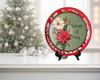 TRAY RED RED GREEN PLASTIC ROUND Decoupaged Hand Painted Upcycled Repurposed POINSETTIAS - TIDINGS OF JOY Home Decor Christmas Wall Art Shelf Sitter Gift - JAMsCraftCloset