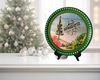TRAY GREEN PLASTIC ROUND Decoupaged Hand Painted Upcycled Repurposed BEACH SCENE - MOST WONDERFUL TIME OF THE YEAR Home Decor Christmas Wall Art Shelf Sitter Gift - JAMsCraftCloset