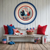 PLATE CHARGER BLUE WHITE PLASTIC ROUND DECOUPAGED Upcycled Repurposed Wall Art or Shelf Sitter GOD BLESS AMERICA CHICKS 4TH OF JULY Decor Kitchen Decor Home Decor Wall Art Gift WEDDING - JAMsCraftCloset