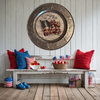 Galvanized Metal Round Charger Plate With Hanging Hook Embossed Stars Decoupaged Holiday Wall Art Shelf Sitter HAPPY 4TH OF JULY FLAG Handmade Gift Idea - JAMsCraftCloset