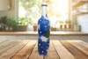GLASS BOTTLE WHITE With Decoupaged BLUE SILK FLOWERS and PEARLS Shelf Sitter Home Decor Country Farmhouse Decor Wedding Decor Gift Idea - JAMsCraftCloset