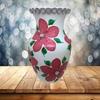 Glass WHITE Vase Decoupaged RED SILK FLOWERS HAND PAINTED LEAVES and BLING Wedding Decor Shelf Sitter Floral Vase Flower Vase Gift Idea Table Decor Centerpiece Home Decor Cottage Chic Farmhouse Decor Victorian Decor - JAMsCraftCloset