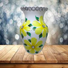 Glass WHITE Vase Decoupaged YELLOW SILK FLOWERS HAND PAINTED LEAVES and BLING Wedding Decor Shelf Sitter Floral Vase Flower Vase Gift Idea Table Decor Centerpiece Home Decor Cottage Chic Farmhouse Decor Victorian Decor - JAMsCraftCloset