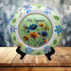 PLATE FLORAL PLASTIC ROUND DECOUPAGED Upcycled Repurposed Wall Art or Shelf Sitter HELLO SUMMER Green Red Blue Floral Home Decor Wall Art Gift WEDDING - JAMsCraftCloset