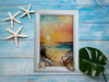 Framed Decoupage On Glass - Beach Coastal Theme - Orange Sunset Beach Grass - Wall Art Handmade Home Decor {{ JAMsCraftCloset }}