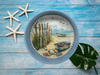 Metal Cake Pan Round Aqua BOAT FENCE SHELLS BEACH COASTAL DECOR Wall Art Handmade Hand Painted DECOUPAGED Repurposed Upcycled Wedding Gift - JAMsCraftCloset