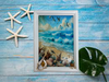 Framed Decoupage On Glass - Beach Coastal Theme - Shells Seagulls Waves - Wall Art Handmade Home Decor {{ JAMsCraftCloset }}