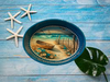 SMALL METAL AQUA OVAL CAKE PAN Beach Coastal Home Decor BOAT FENCE AQUA BLUE WHITE FLOWERS Wall Art Shelf Sitter DECOUPAGE Handmade Gift Idea {{ JAMsCraftCloset }}