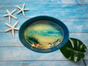 SMALL METAL AQUA OVAL CAKE PAN Beach Coastal Home Decor SEAGRASS SHELLS Wall Art Shelf Sitter DECOUPAGE Handmade Gift Idea {{ JAMsCraftCloset }}