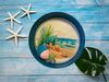 Metal Cake Pan Round Aqua Teal SEAGRASS AND SHELLS - BEACH COASTAL DECOR Wall Art Handmade Hand Painted DECOUPAGED Repurposed Upcycled Wedding Gift {{ JAMsCraftCloset }}