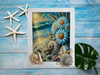 Framed Decoupage On Glass - Beach Coastal Theme - Daisies Seagrass Shells - Wall Art Handmade Home Decor {{ JAMsCraftCloset }}