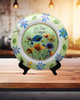 PLATE FLORAL PLASTIC ROUND DECOUPAGED Upcycled Repurposed Wall Art or Shelf Sitter LAZY DAYS OF SUMMER Green Red Blue Floral Home Decor Wall Art Gift WEDDING - JAMsCraftCloset