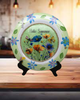 PLATE FLORAL PLASTIC ROUND DECOUPAGED Upcycled Repurposed Wall Art or Shelf Sitter HELLO SUMMER Green Red Blue Floral Home Decor Wall Art Gift WEDDING - JAMsCraftCloset
