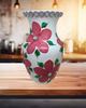 Glass WHITE Vase Decoupaged RED SILK FLOWERS HAND PAINTED LEAVES and BLING Wedding Decor Shelf Sitter Floral Vase Flower Vase Gift Idea Table Decor Centerpiece Home Decor Cottage Chic Farmhouse Decor Victorian Decor - JAMsCraftCloset