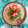 TRAY WHITE and RED METAL ROUND Decoupaged Hand Painted Upcycled Repurposed Wall Art CANDY CANE MERRY CHRISTMAS Home Decor Christmas Wall Art Gift - JAMsCraftCloset