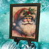 Vintage Wood Frame Decoupage On Glass SANTA HOLLY ON HAT WITH BLING Christmas Wall Art Shelf Sitter Gift Idea One of a Kind-Unique-Home-Country-Cottage Chic Decor-JAMsCraftCloset