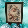 Vintage Wood Frame Decoupage On Glass SANTA PINK FLORAL Christmas Wall Art Shelf Sitter Gift Idea One of a Kind-Unique-Home-Country-Cottage Chic Decor-JAMsCraftCloset