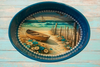 SMALL METAL AQUA OVAL CAKE PAN Beach Coastal Home Decor BOAT FENCE AQUA BLUE WHITE FLOWERS Wall Art Shelf Sitter DECOUPAGE Handmade Gift Idea {{ JAMsCraftCloset }}
