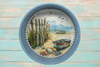 Metal Cake Pan Round Aqua BOAT FENCE SHELLS BEACH COASTAL DECOR Wall Art Handmade Hand Painted DECOUPAGED Repurposed Upcycled Wedding Gift - JAMsCraftCloset