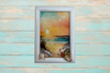 Framed Decoupage On Glass - Beach Coastal Theme - Orange Sunset Beach Grass - Wall Art Handmade Home Decor {{ JAMsCraftCloset }}