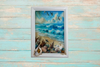 Framed Decoupage On Glass - Beach Coastal Theme - Shells Seagulls Waves - Wall Art Handmade Home Decor {{ JAMsCraftCloset }}