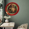 TRAY RED METAL ROUND Decoupaged Hand Painted Upcycled Repurposed Wall Art SANTA FACE - I STILL BELIEVE With Bling Home Decor Christmas Wall Art Gift - JAMsCraftCloset