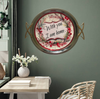 TRAY SILVER METAL With GOLD Handles Mid-Century Modern ROUND Decoupaged Hand Painted Upcycled Repurposed Wall Art or Shelf Sitter WITH YOU I AM HOME Home Decor Gift - JAMsCraftCloset