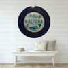 PLATE CHARGER NAVY BLUE PLASTIC ROUND DECOUPAGED Upcycled Repurposed Wall Art or Shelf Sitter WELCOME Decor Kitchen Decor Home Decor Wall Art Gift WEDDING - JAMsCraftCloset