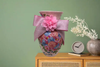 Glass PINK Vase Decoupaged PINK AND BLUE ROSES and PINK BOW AND FLOWER Wedding Decor Shelf Sitter Floral Vase Flower Vase Gift Idea Table Decor Centerpiece Home Decor Cottage Chic Farmhouse Decor Victorian Decor - JAMsCraftCloset