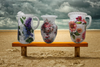 Glass PITCHER Decoupaged VIBRANT FLORAL Wedding Decor Shelf Sitter Basket Shabby Chic Victorian BoHo Home Decor Gift Idea - JAMsCraftCloset
