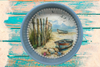 Metal Cake Pan Round Aqua BOAT FENCE SHELLS BEACH COASTAL DECOR Wall Art Handmade Hand Painted DECOUPAGED Repurposed Upcycled Wedding Gift - JAMsCraftCloset