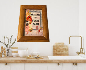 WELCOME TO THE FUNNY FARM Vintage Natural Wood Frame Sublimation on Metal Positive Saying Wall Art Home Decor Gift Idea One of a Kind-Unique-Home-Country-Decor-Cottage Chic-Gift - JAMsCraftCloset