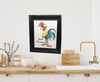 Pen and Ink Watercolor Framed Wall Art GOOD MORNING ROOSTER Home Decor Gift Idea Handmade - JAMsCraftCloset
