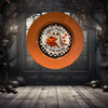 PLATE CHARGER ORANGE PLASTIC ROUND DECOUPAGED Upcycled Repurposed Wall Art or Shelf Sitter I GHOST PEOPLE ALL YEAR ROUND Halloween Decor Home Decor Gift {{ JAMsCraftCloset }}