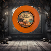 PLATE CHARGER ORANGE PLASTIC ROUND DECOUPAGED Upcycled Repurposed Wall Art or Shelf Sitter HAPPY HALLOWEEN PUMPKINS BAT MOUSE Halloween Decor Home Decor Gift {{ JAMsCraftCloset }}