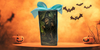 GLASS RECTANGLE BLOCK Halloween Decor Shelf Sitter Hand Painted Decoupaged BLUE WITCH - ROOT WITCH - REVERSIBLE Aqua Bow Gift Idea - JAMsCraftCloset